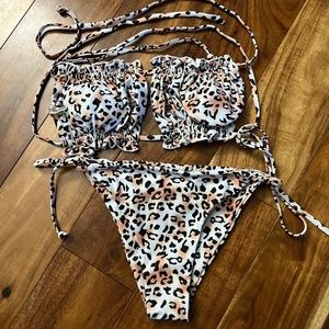 Zaful Leopard Print String Bandeau Bikini, Size Small